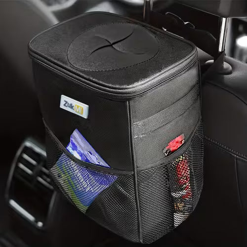 Zukmi Trash Can with Lid and Storage Pockets