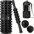 4in 1 Black Foam Roller & Massage Stick Set Deep