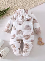 Baby Girls' Pink Plush Bear Hooded Romper