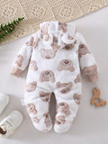 Baby Girls' Pink Plush Bear Hooded Romper
