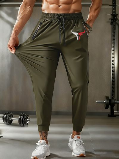 Lightning Bull Head Men's Elastic Sports Long Pants