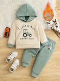 2pcs Boys' Winter Sweater & Pants Set with Car Print