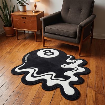 1pc Creative Melted Black 8 Billiard Shaped Rug