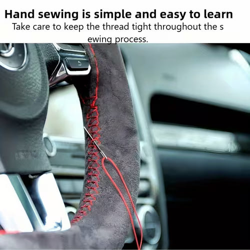 1pc Hand-sewn Car Steering Wheel Cover (with 2 Sewing