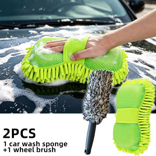 2pcs/1 Cleaning Sponge+1 Tire Brush/Easy to Clean