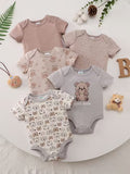 5Pcss Boy Cartoon Khaki Bear Print Comfortable Soft