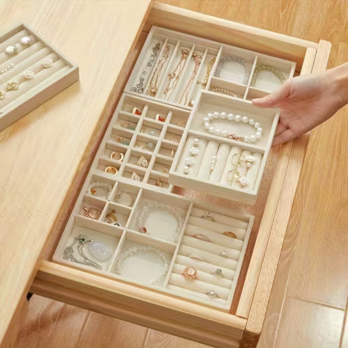 4pcs/set Stackable Velvet Lined Jewelry Tray
