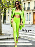 1 Pair Women's Lime Green High-Waisted Ankle Pants