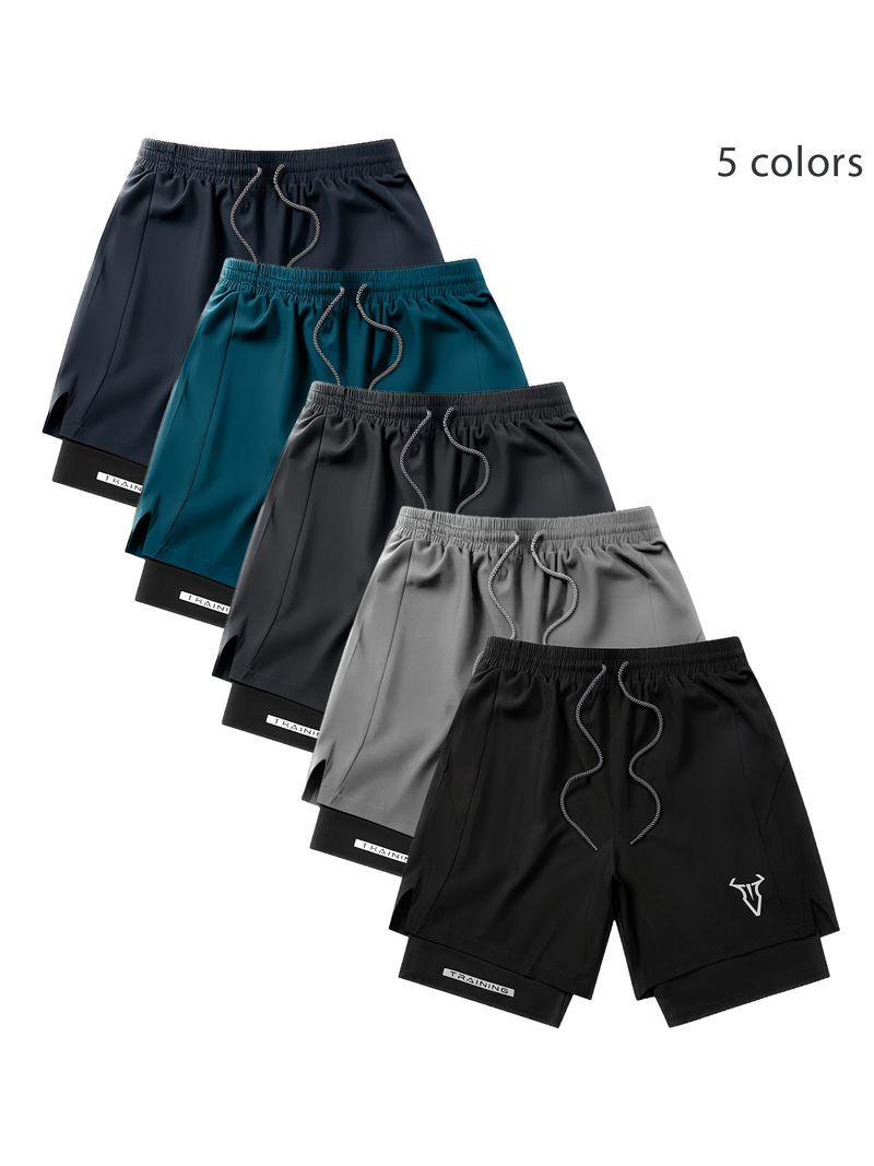 Men's Geometric Pattern Athletic Shorts with Inner