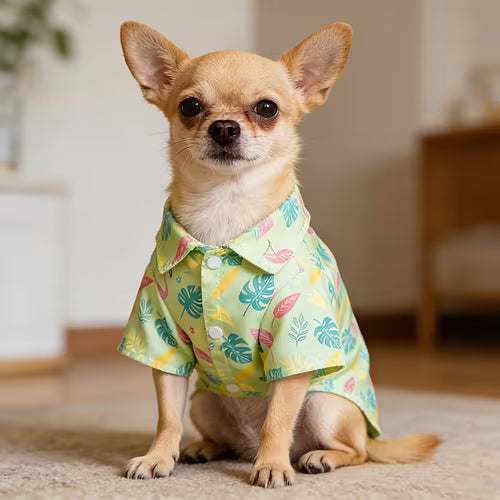 1pc Printed Collar Pet Shirt - Tropical Leaf Flamingo