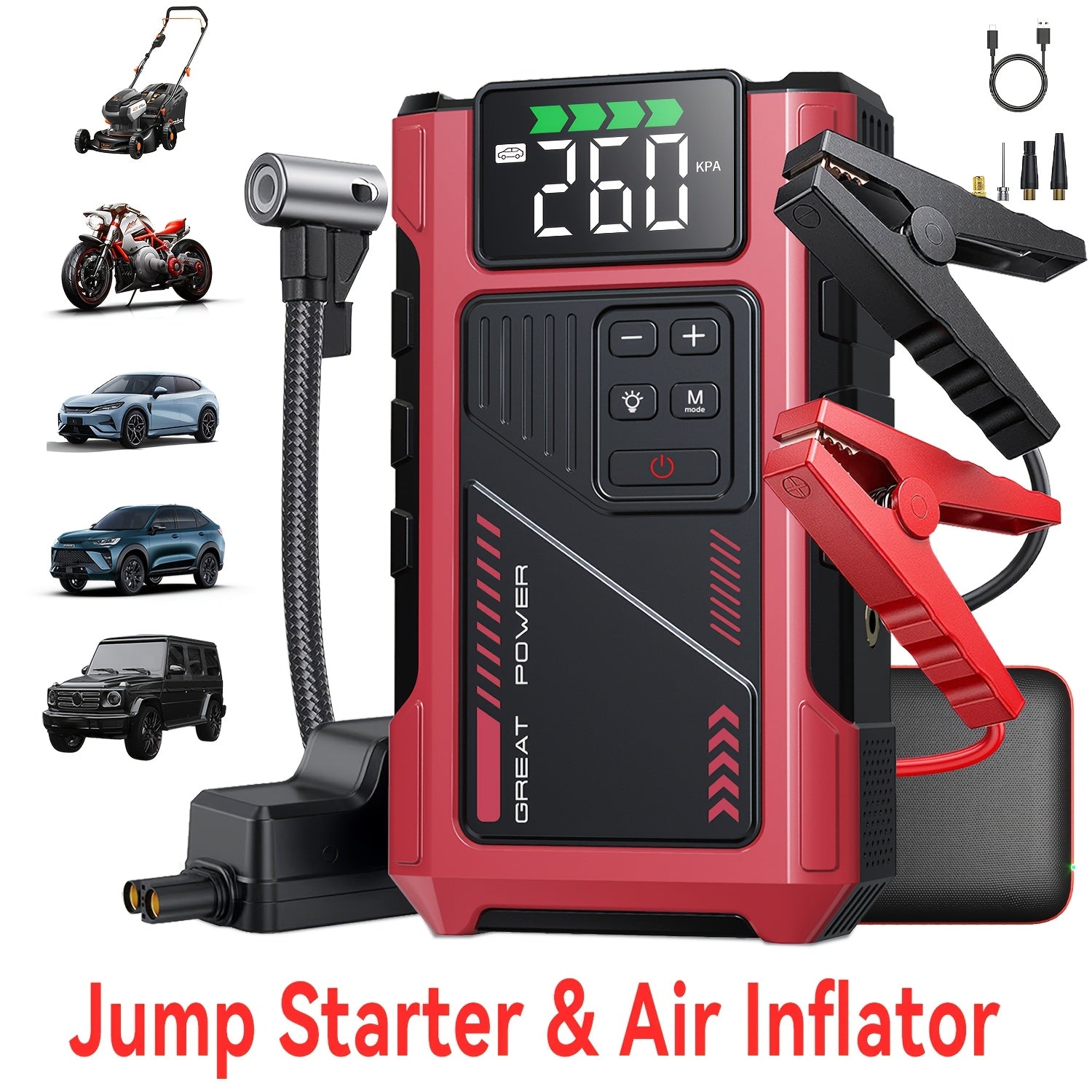 9-in-1 Portable Jump Starter with Air Compressor