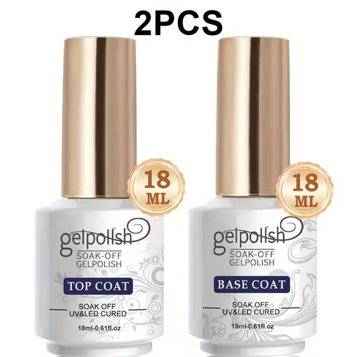 2pcs Gel Polish Set - 18ml Base & Top Coat with LED