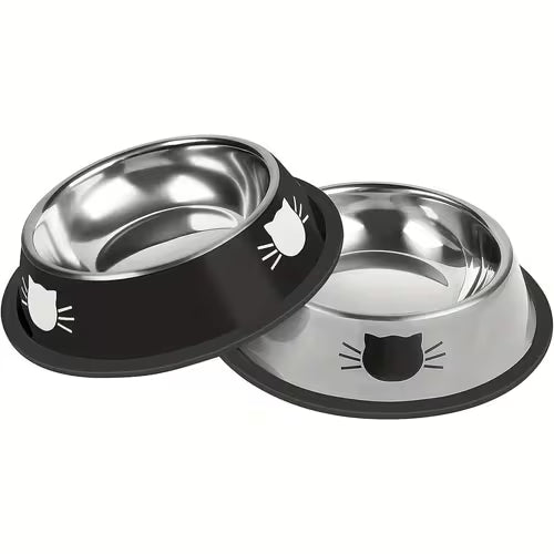 2pcs Cat Face Pet Bowl Stainless Steel Dog Bowl with