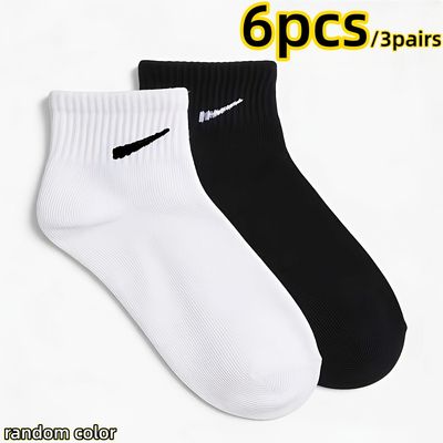 6pcs/3Pairs Black And White Slash Short Socks
