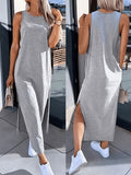 Casual Light Gray Vest Dress | Women's Round Neck
