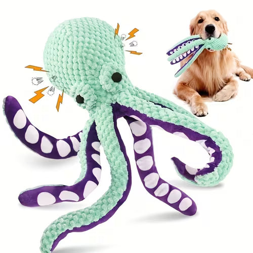 Chew-Resistant Dog Plush Squeaky Octopus Toy | Teething