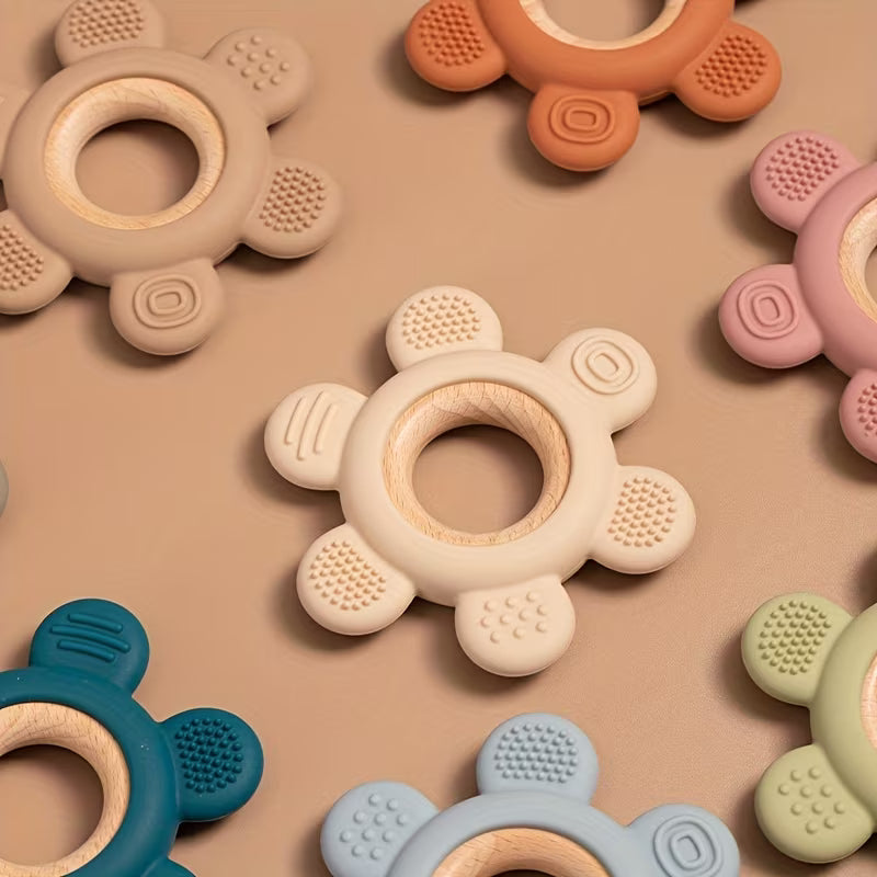 1pc Baby Silicone Wooden Teether Toy Infant Teething