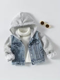 Light Blue Hooded Jacket with Washed-Out Blue Sleeves