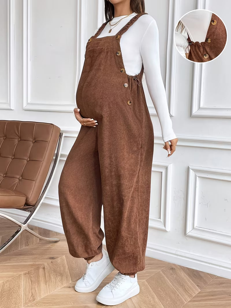 Adjustable Waist | Casual Maternity Overalls Corduroy