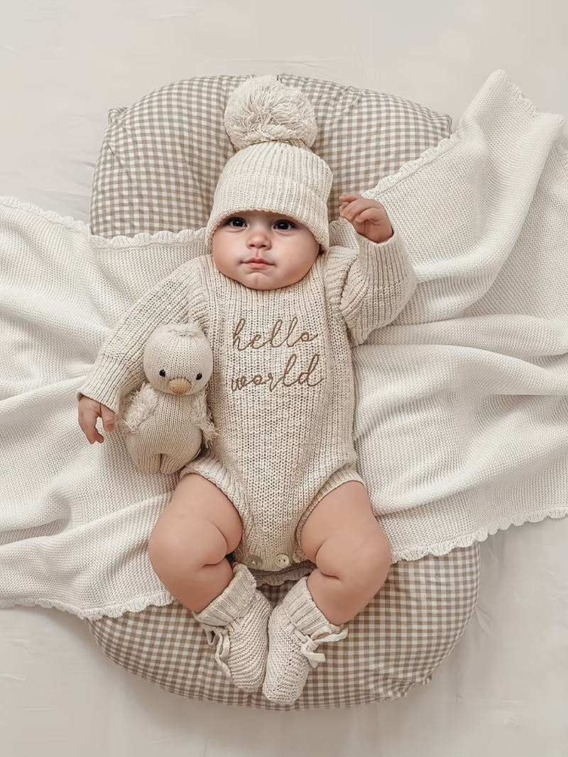 2pcs Newborn Embroidered Romper + Hat