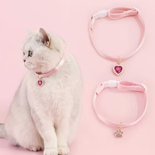Adjustable Durable Pink Shiny Heart-Shaped Collar for