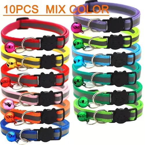 10-Pack Reflective Breakaway Cat Collars with Bells