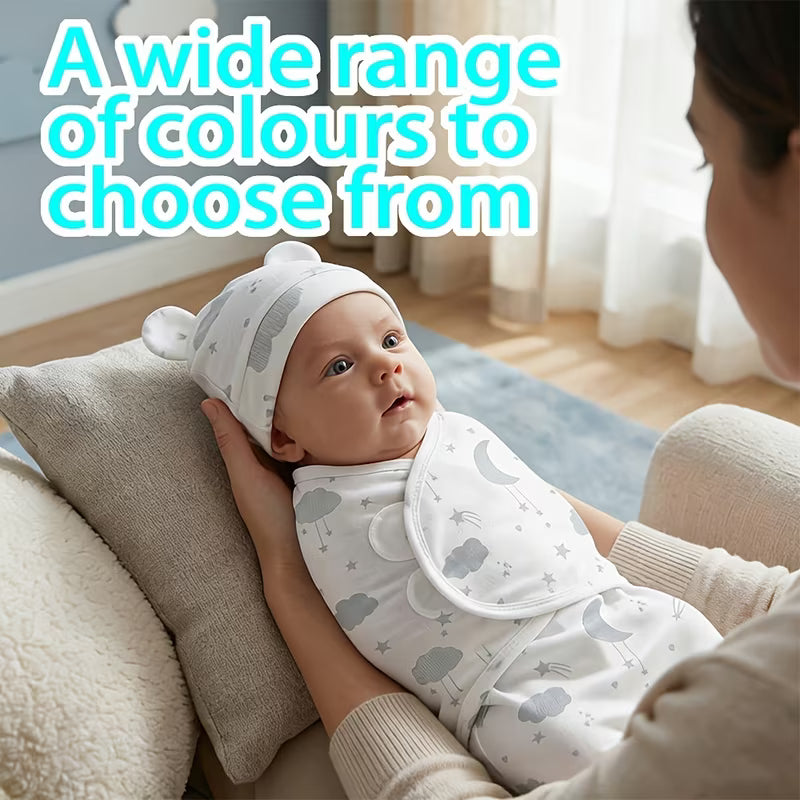 1-piece set: Baby swaddle sack with straps + hat