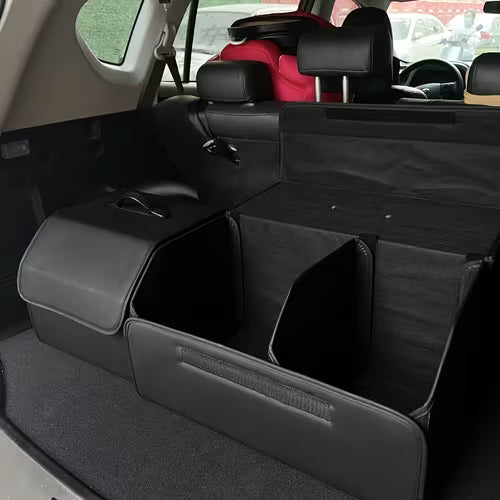 1pc Faux Leather/Matte Black/Car Storage Box/Storage