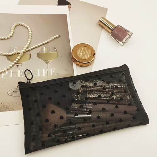 Large Capacity Heart Mesh Makeup Bag