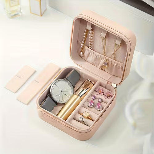 Portable waterproof PU jewelry storage box with zipper