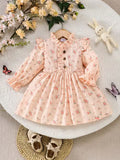 1pc Baby Floral Print Dress / Ruffled Long Sleeve