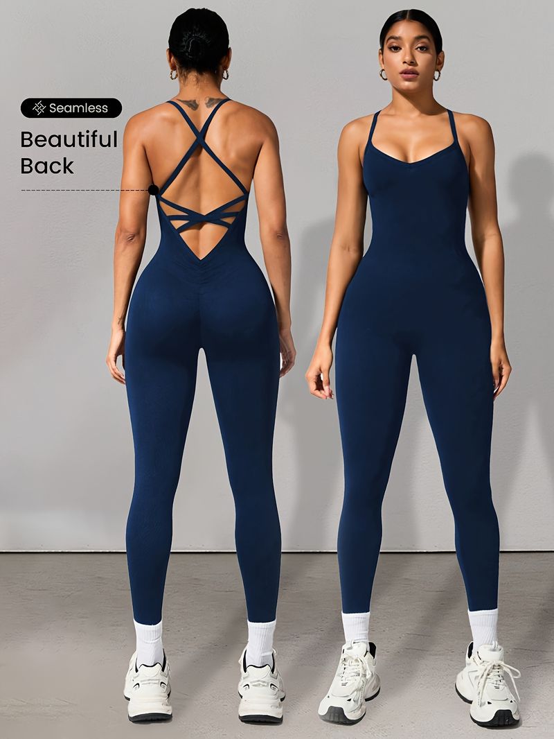 A Pair of Cross-Shoulder Strap Yoga One-Piece Trousers