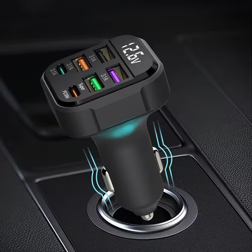 6-Port Car Charger with USB-A & Type-C Ports