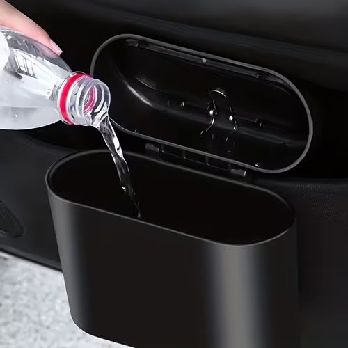 A Dual-compartment Car Trash Can with Flip-top Lid