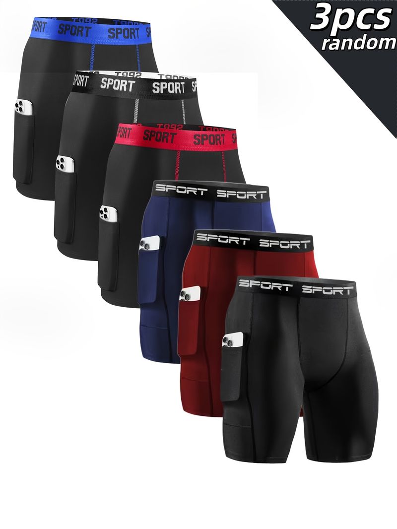 3pcs Random Men's Athletic Running Boxer Briefs with