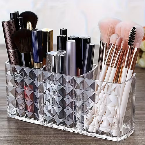 Diamond-Pattern Cosmetic Storage Box - Transparent