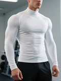 Men's Quick-Dry Stretch Fitness Shirt - High Neck Long