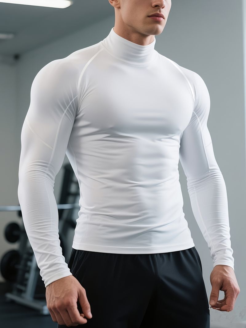 Men's Quick-Dry Stretch Fitness Shirt - High Neck Long