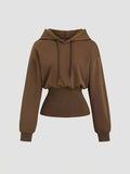 Women's Ribbed Hooded Sweatshirt Long Sleeve Contrast