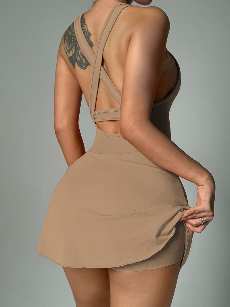 1pc Cross Exposed Back Naked Golf Skirt Detachable