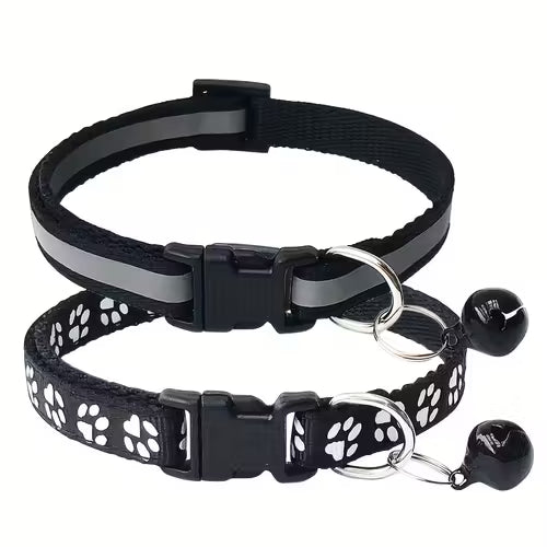 Adjustable Striped Reflective Pet Collars - 2pcs Set