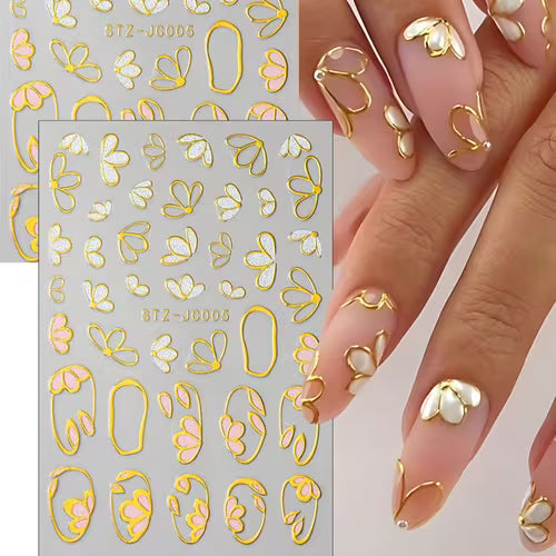 2pcs Self-Adhesive Golden Flower Nail Stickers