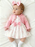 Cute Baby Girl Long Sleeve Dress with Heart Bow Button