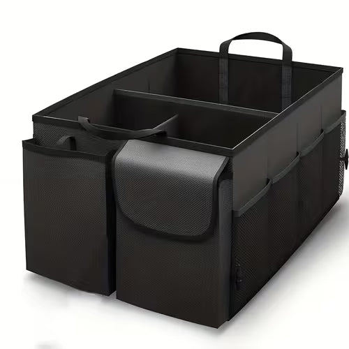 1pc Foldable Car Trunk Organizer with Adjustable Black