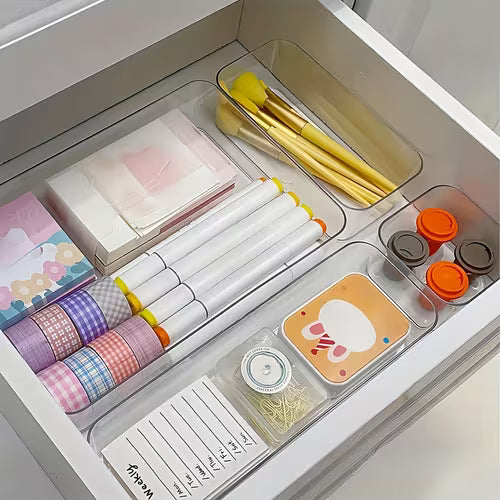 3pcs Stationery Transparent PET Drawer Organizer