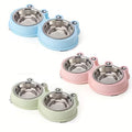 1pc Cartoon Big-Eyed Frog Pet Double Bowl Stainless