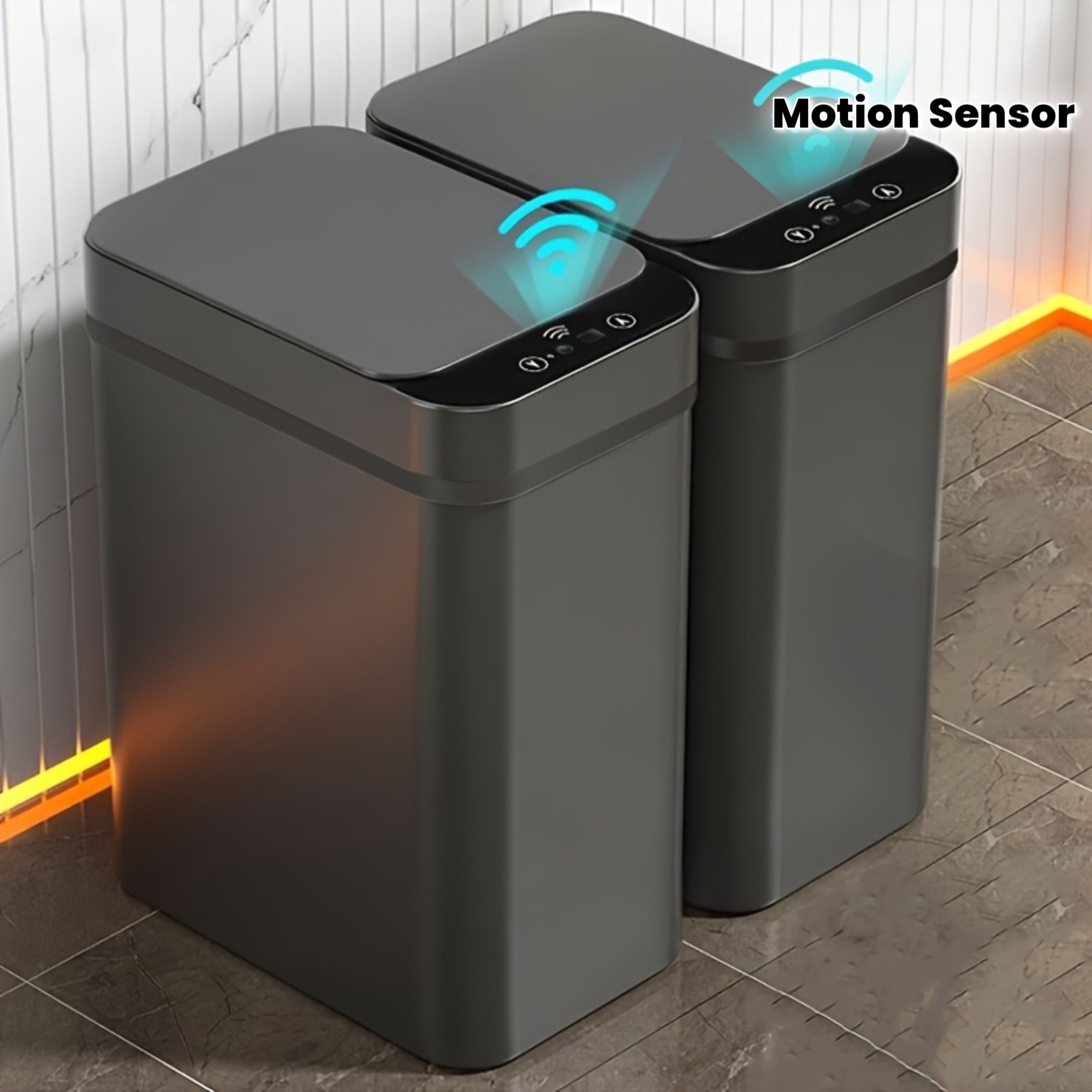 Black - 2-Piece Set Bathroom Motion Sensor Smart Trash