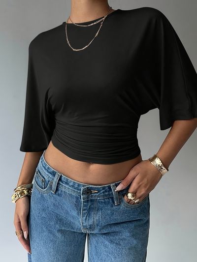 Women's Solid Color Summer Round Neck Slim Fit Casual
