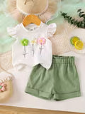 Baby Girl Fresh Flying Sleeve Craft Flower Top with