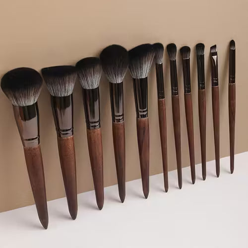 11pcs Vintage Coffee Brown Portable Makeup Brush Set